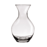 Clear glass vase with a flared top and rounded base