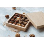 Box of assorted chocolate truffles in a divided gift box