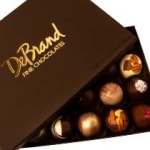 Box of assorted chocolates with a DeBrand label