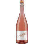 Bottle of rosé sparkling wine with a white label
