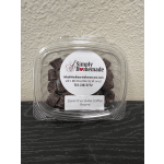 Plastic container of dark chocolate coffee beans