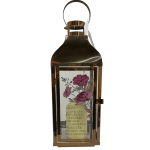 Bronze lantern with a floral memorial insert and quote
