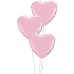 Three pink heart-shaped balloons on strings