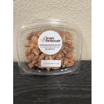Container of candied almonds with a branded label