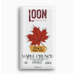 Maple crunch chocolate bar in white packaging with a red leaf graphic