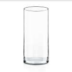 Clear cylindrical glass vase on a white background
