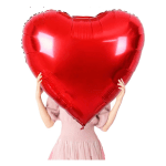 Person holding a large red heart-shaped balloon in front of their face
