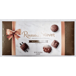 Box of Russell Stover milk chocolate assortment with ribbon graphic