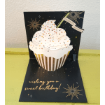 Pop-up birthday card with a cupcake and gold fireworks accents