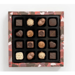 Box of assorted chocolates in a patterned gift box