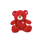 Red teddy bear with a small heart on its chest