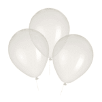 Three white balloons on a plain white background