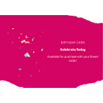 Pink birthday card with confetti and white text