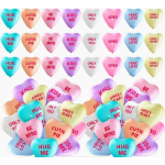 Heart-shaped balloons with Valentine messages in pastel colors