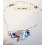 Delicate wire necklace with pearl and blue bead pendant