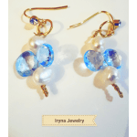 Pair of gold earrings with blue crystals and pearl drops