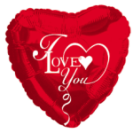 Red heart-shaped balloon with "I Love You" text