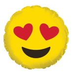 Heart-eyes emoji balloon in yellow with red hearts and a smiling mouth
