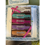 Gift box of Jersey Girl chocolate bars tied with pink ribbon