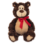 Brown plush teddy bear with a red ribbon bow
