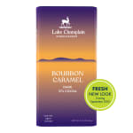 Lake Champlain Chocolates bourbon caramel dark chocolate bar in purple and orange wrapper