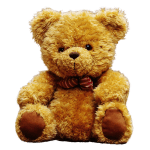 Brown teddy bear with a striped bow tie