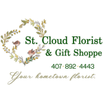 St. Cloud Florist & Gift Shoppe logo with a leafy wreath and birds