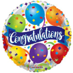 Round foil balloon with colorful balloons and the word Congratulations