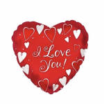 Heart-shaped red balloon with white hearts and "I Love You!" text
