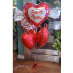 Heart-shaped Valentine balloons with red and silver foil balloons