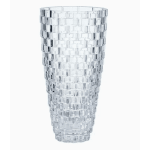 Clear textured glass vase with a tapered cylindrical shape