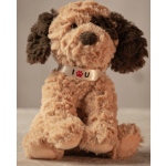 Plush puppy with a collar that says I love you