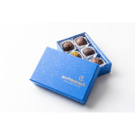 Blue box of assorted chocolates with the lid open