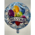 Round foil balloon with colorful balloons and the word WELCOME