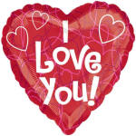 Heart-shaped red balloon with "I Love You!" text and white heart outlines