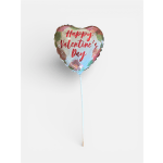 Heart-shaped Valentine’s Day foil balloon with floral border on a stick