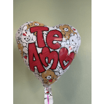 Heart-shaped balloon with teddy bears and the words "Te Amo"
