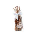 Bag of milk chocolate pretzels tied with a white ribbon
