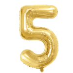 Gold foil balloon shaped like the number 5
