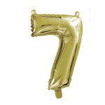 Gold number 7 foil balloon on a white background