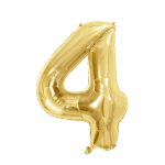 Gold foil balloon shaped like the number 4