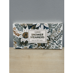 Box of shower steamers with a leafy floral pattern