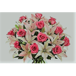 Bouquet of pink roses and pale lilies