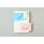 Two pastel envelopes on a card with dried pink sprigs