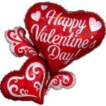 Set of red and white heart-shaped Valentine’s Day foil balloons with decorative swirls