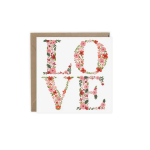 Floral "LOVE" greeting card with pink flowers on white