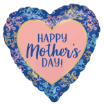 Heart-shaped Mother's Day balloon with pink center and blue floral border