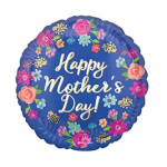 Round blue balloon with "Happy Mother's Day!" and floral decorations