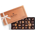 Box of assorted chocolates with a ribbon-tied lid