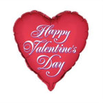 Heart-shaped red balloon with "Happy Valentine's Day" text